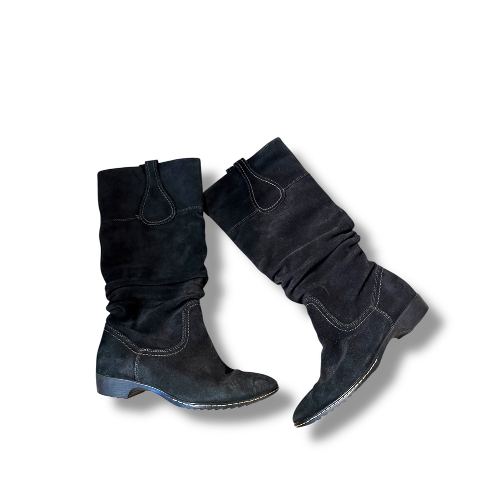 Sofft Black Suede Slouch‎ Boots Women's Size 8 Western Stitch Detail Fall